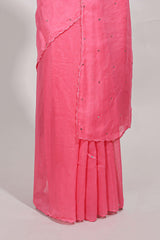 pink with mirror worklinen cotton saree with patch work styleprinted blouse