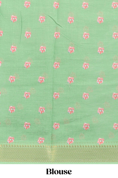 plain  linen cotton saree with floral printed border and  floral butta  printed blouse