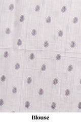 Lavender color linen saree with floral and geometric prints multicolour floral border andprinted pallu with tassels with a contrast blouse piece