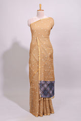 Sandal round motifs linen saree with self zari border and contrast checked blouse