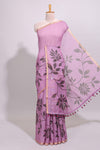 Mauve floral design linen cotton saree with self zari border and contrast floral print blouse
