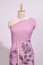 Mauve floral design linen cotton saree with self zari border and contrast floral print blouse