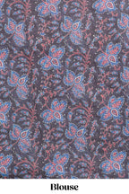 Mauve floral design linen cotton saree with self zari border and contrast floral print blouse