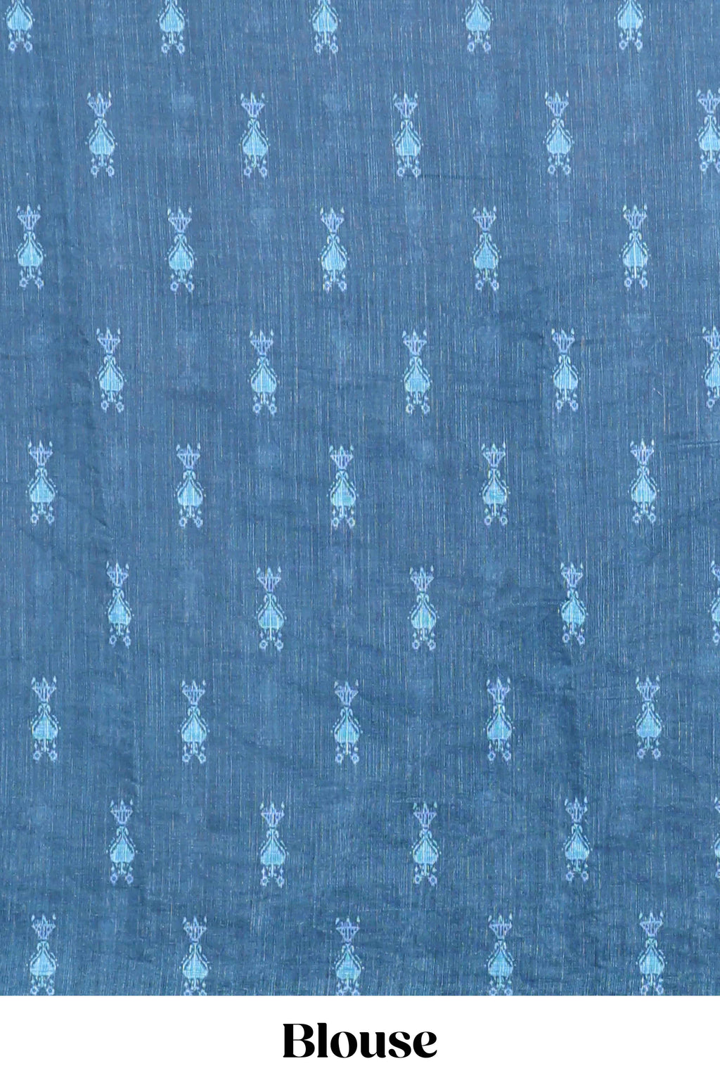 Blue geometric ikkat design linen cotton saree with contrast zari border and printed blouse