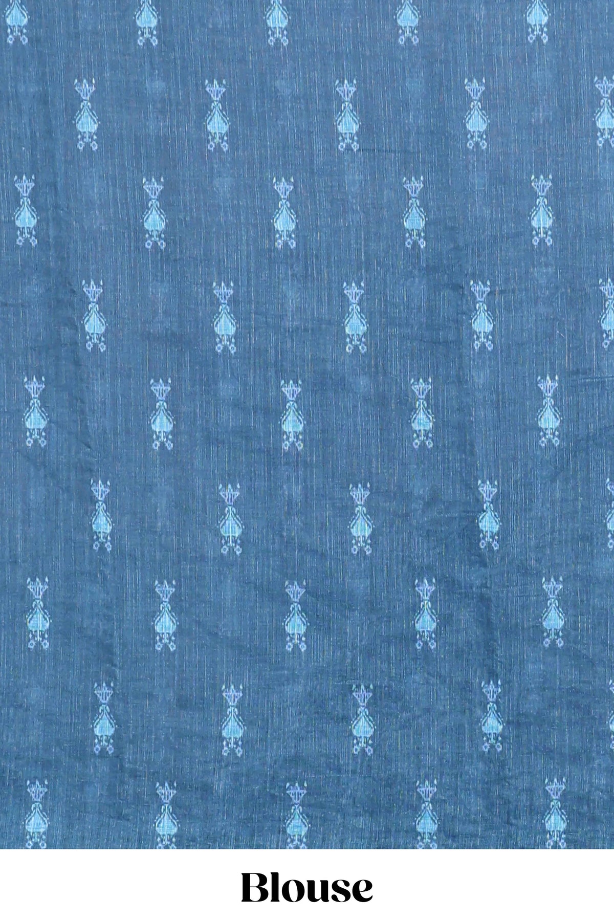 Blue geometric ikkat design linen cotton saree with contrast zari border and printed blouse