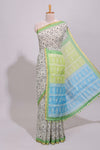 Cream warli design linen cotton saree with contrast zari border and printed blouse