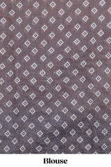 Violet crack design linen cotton saree with contrast zari border and printed blouse