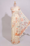 Cream desert themed linen cotton saree with self zari border and matching printed blouse