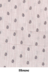 Blue floral print motifs linen cotton saree with contrast zari border and printed motifs blouse