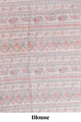 Blue checked motifs design linen cotton saree with contrast zari border and printed blouse
