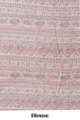 Magenta checked motifs design linen cotton saree with contrast zari border and printed blouse