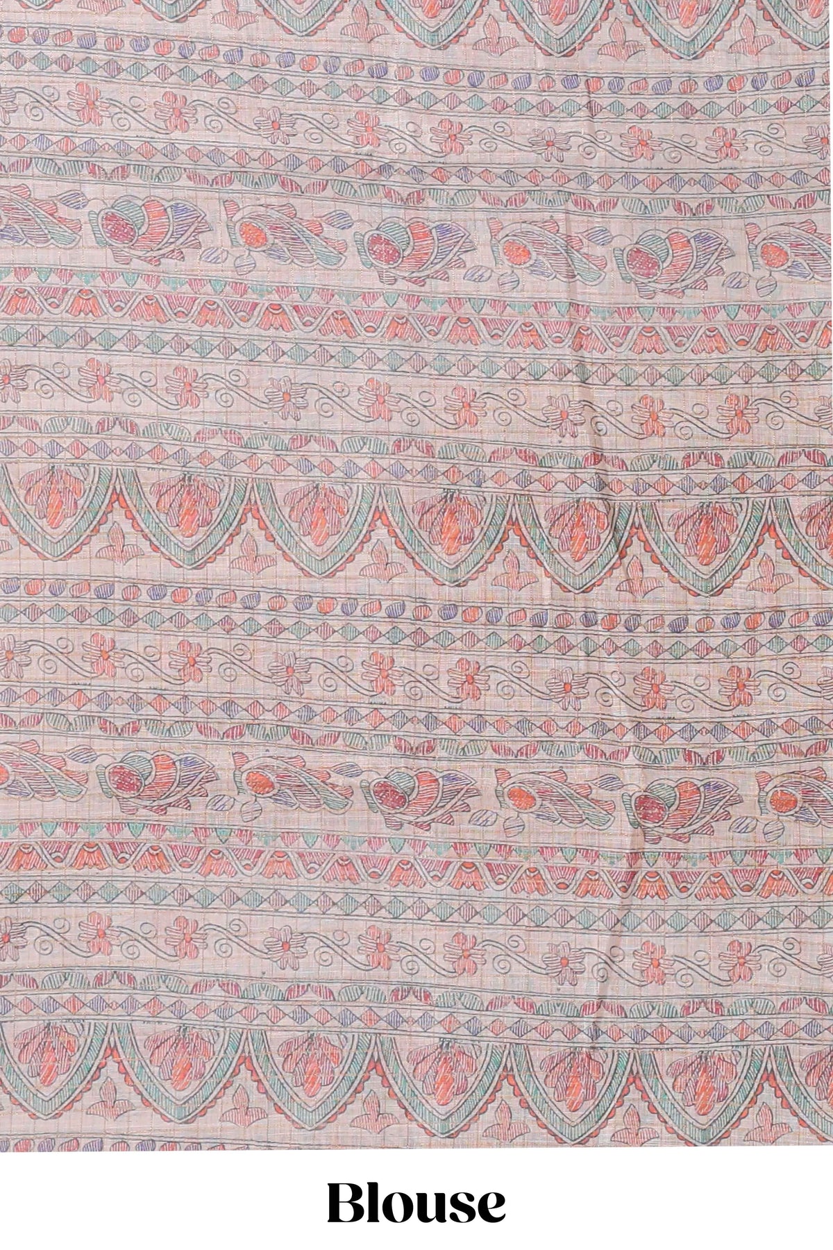 Magenta checked motifs design linen cotton saree with contrast zari border and printed blouse