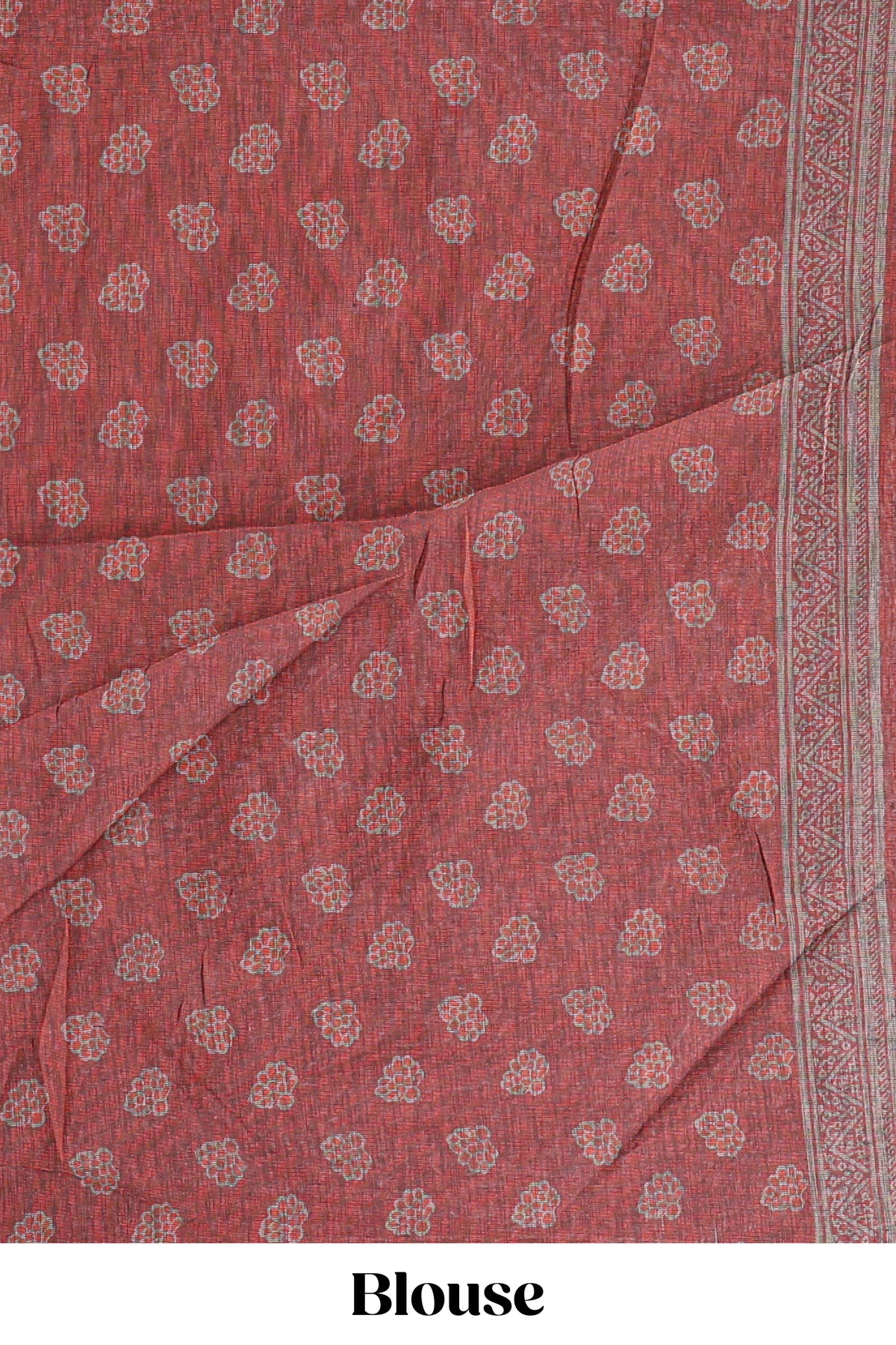 Maroon floral vines design linen cotton saree with self zari border and matching motifs blouse