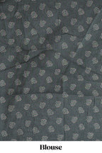 Bottle green floral vines design linen cotton saree with self zari border and matching motifs blouse