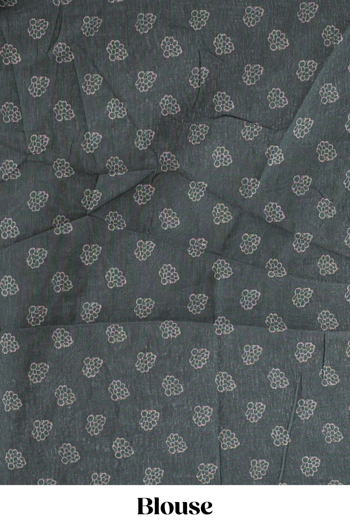 Bottle green floral vines design linen cotton saree with self zari border and matching motifs blouse