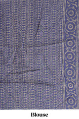 Blue ajrakh printed design linen cotton saree with self zari border and matching printed blouse
