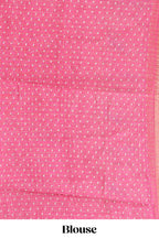 Pink checked motifs bottom floral & birds design linen cotton saree with self zari border and matching checked blouse