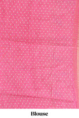 Pink checked motifs bottom floral & birds design linen cotton saree with self zari border and matching checked blouse