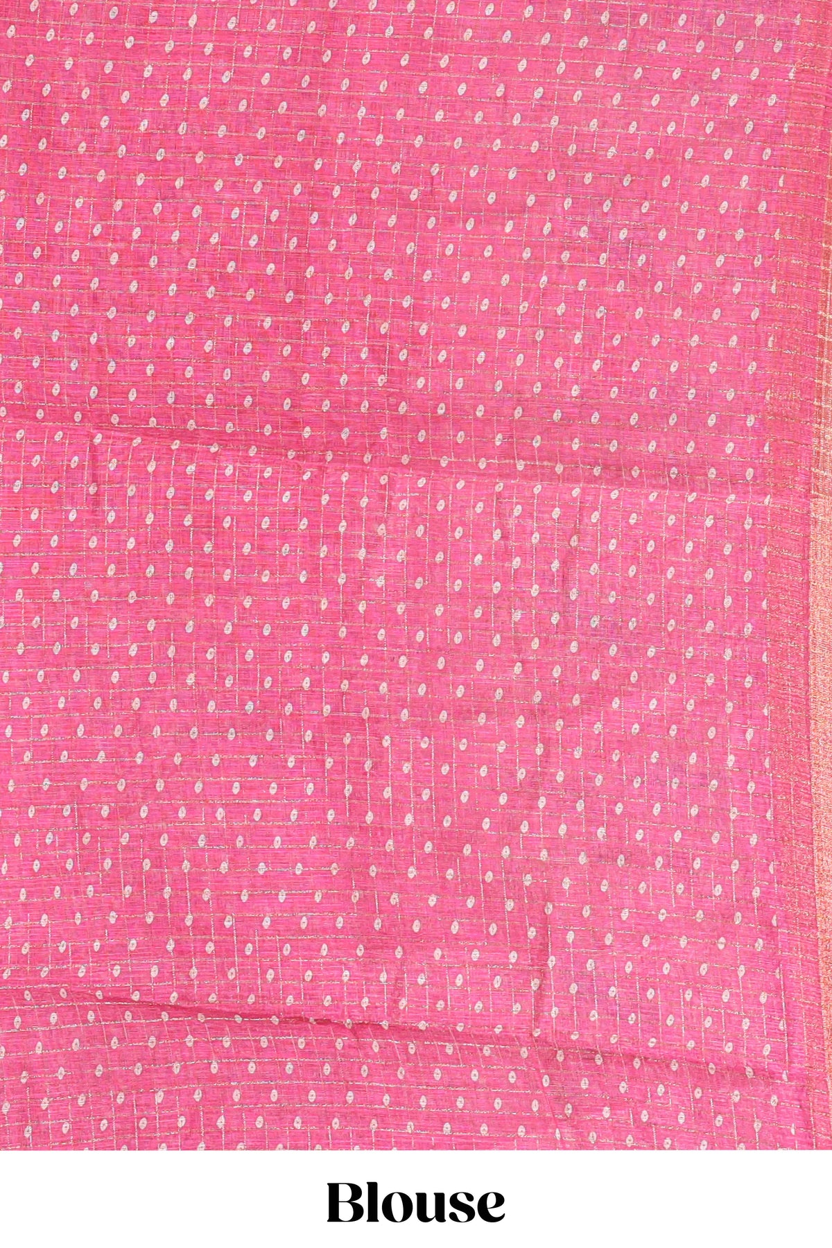 Pink checked motifs bottom floral & birds design linen cotton saree with self zari border and matching checked blouse