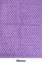 Lavender checked motifs bottom floral & birds design linen cotton saree with self zari border and matching checked blouse