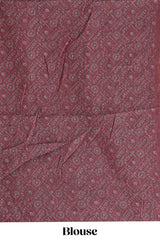 Grey warli tribe design linen cotton saree with contrast zari border and printed blouse