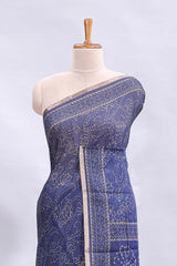 Blue floral design linen cotton saree with self zari border and matching printed blouse