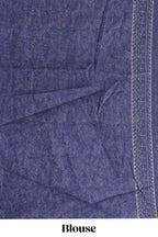 Blue floral design linen cotton saree with self zari border and matching printed blouse