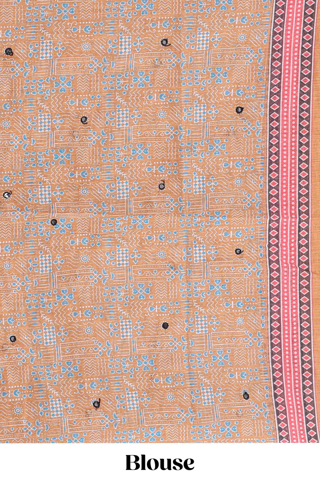 Orange mirror work embroidery design linen cotton saree with self zari border and matching printed blouse