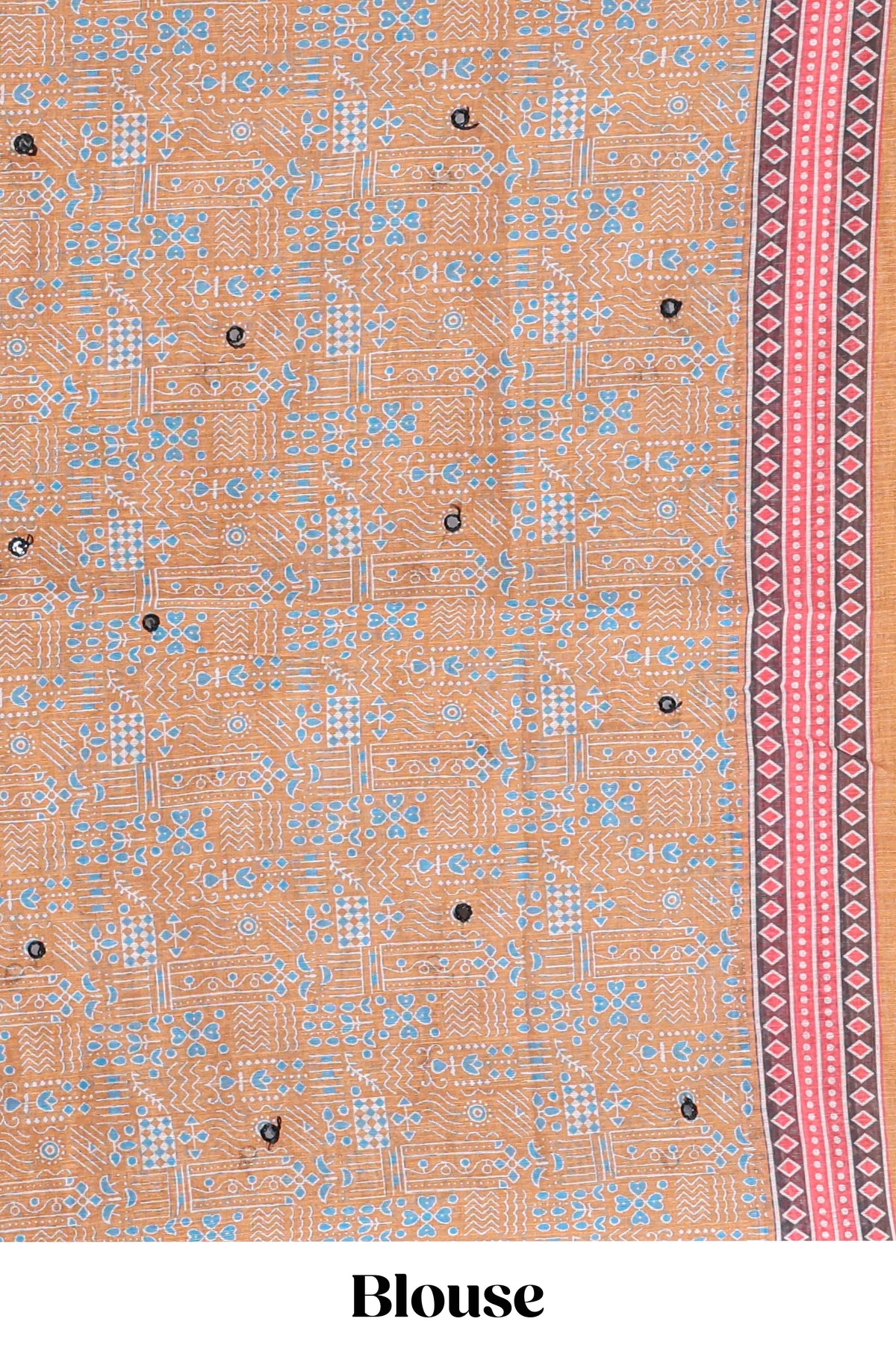 Orange mirror work embroidery design linen cotton saree with self zari border and matching printed blouse
