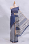 Blue mirror work embroidery checked design linen cotton saree with self zari border and matching checked blouse
