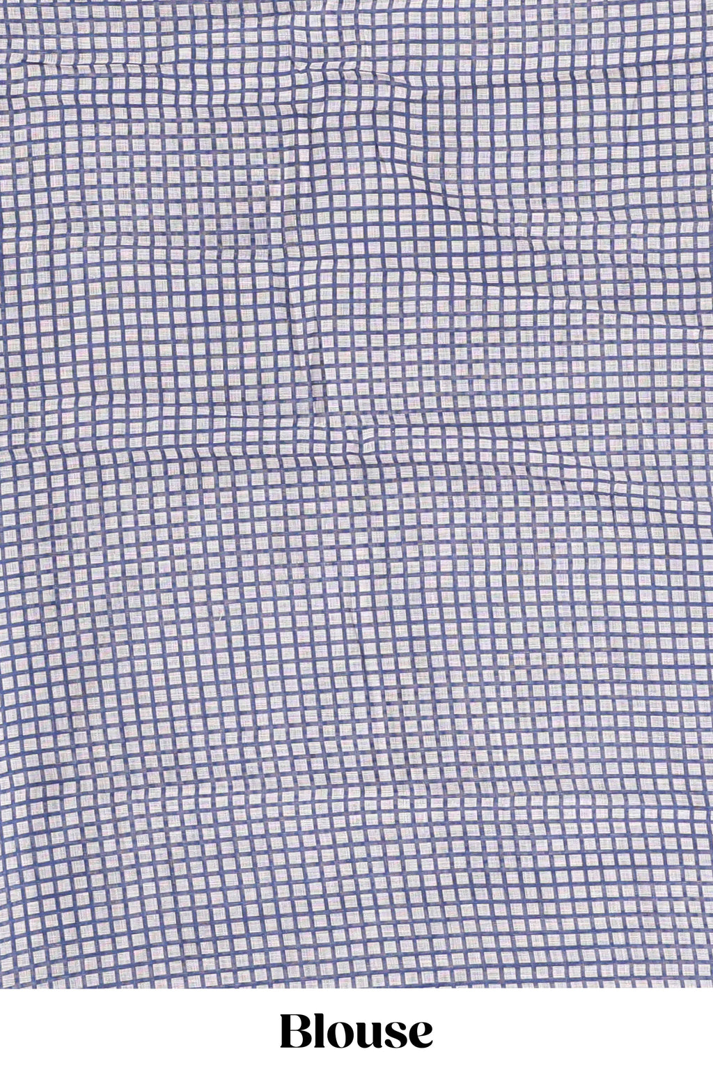 Blue mirror work embroidery checked design linen cotton saree with self zari border and matching checked blouse