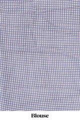 Blue mirror work embroidery checked design linen cotton saree with self zari border and matching checked blouse