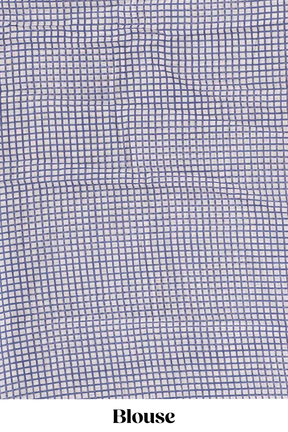 Blue mirror work embroidery checked design linen cotton saree with self zari border and matching checked blouse