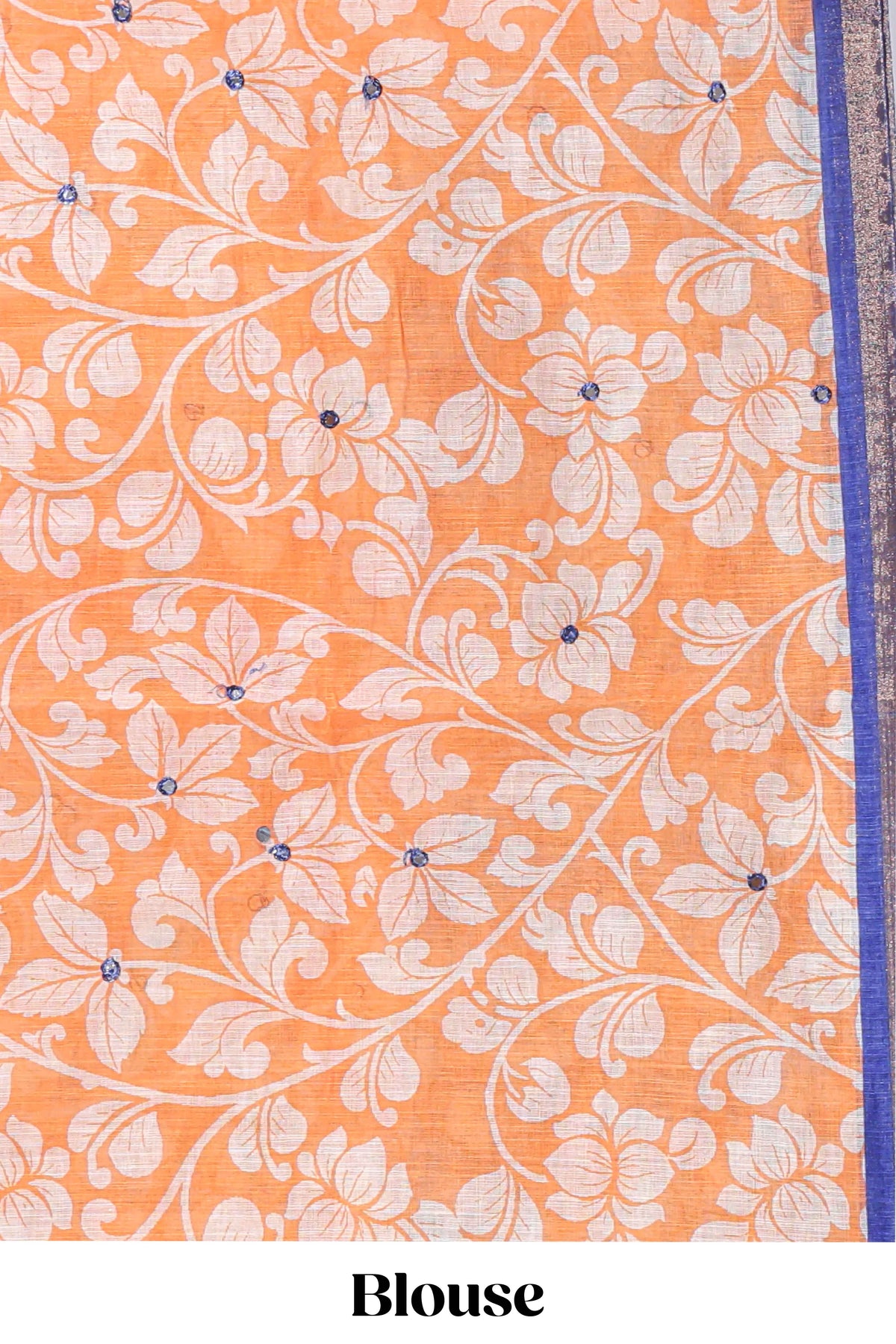 Multi color kalamkari style mirror embroidery work linen cotton saree with contrast zari border and floral blouse