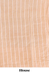 Pink checked linen cotton saree with contrast border and striped blouse