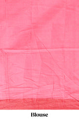 Pink floral design linen cotton saree with contrast border and matching blouse