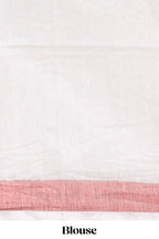 White floral design linen cotton saree with contrast border and matching blouse