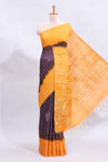 Purple checked shibori motifs design linen cotton saree with contrast border and checked blouse