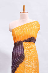 Purple checked shibori motifs design linen cotton saree with contrast border and checked blouse