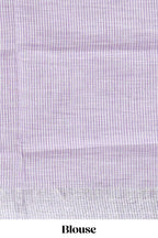 Lavender unique motifs design linen cotton saree with self border and striped blouse