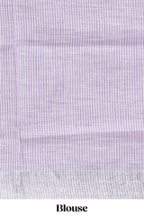 Lavender unique motifs design linen cotton saree with self border and striped blouse
