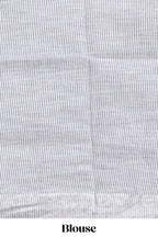 Grey unique motifs design linen cotton saree with self border and striped blouse