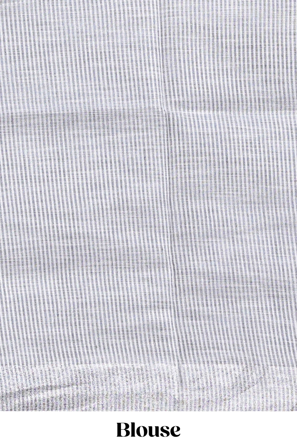 Grey unique motifs design linen cotton saree with self border and striped blouse