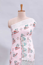 Light pink traditional home theme design linen cotton saree with contrast border and matching blouse