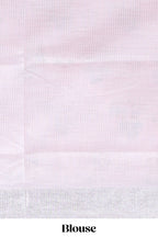 Light pink traditional home theme design linen cotton saree with contrast border and matching blouse