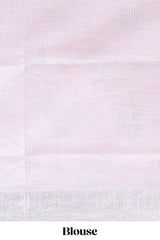 Light pink traditional home theme design linen cotton saree with contrast border and matching blouse