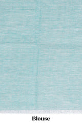Dark Green and Grey Striped Linen Cotton Saree with Self Border and Matching Plain Blouse