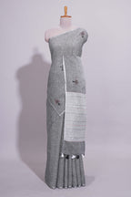 Grey Shade Linen Cotton Saree with Self Border and  Matching Plain Blouse