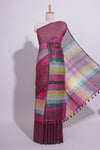 Multicolor Striped Linen Cotton Saree With Multicolor Pallu and Matching Blouse