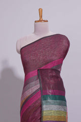 Multicolor Striped Linen Cotton Saree With Multicolor Pallu and Matching Blouse